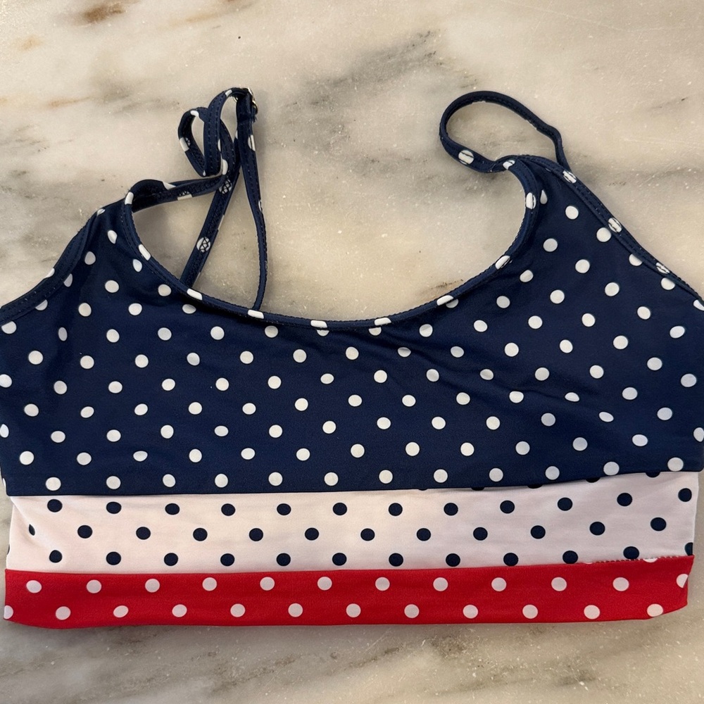 Beach Riot Eva bikini top. Red, white, blue patriotic. Size small